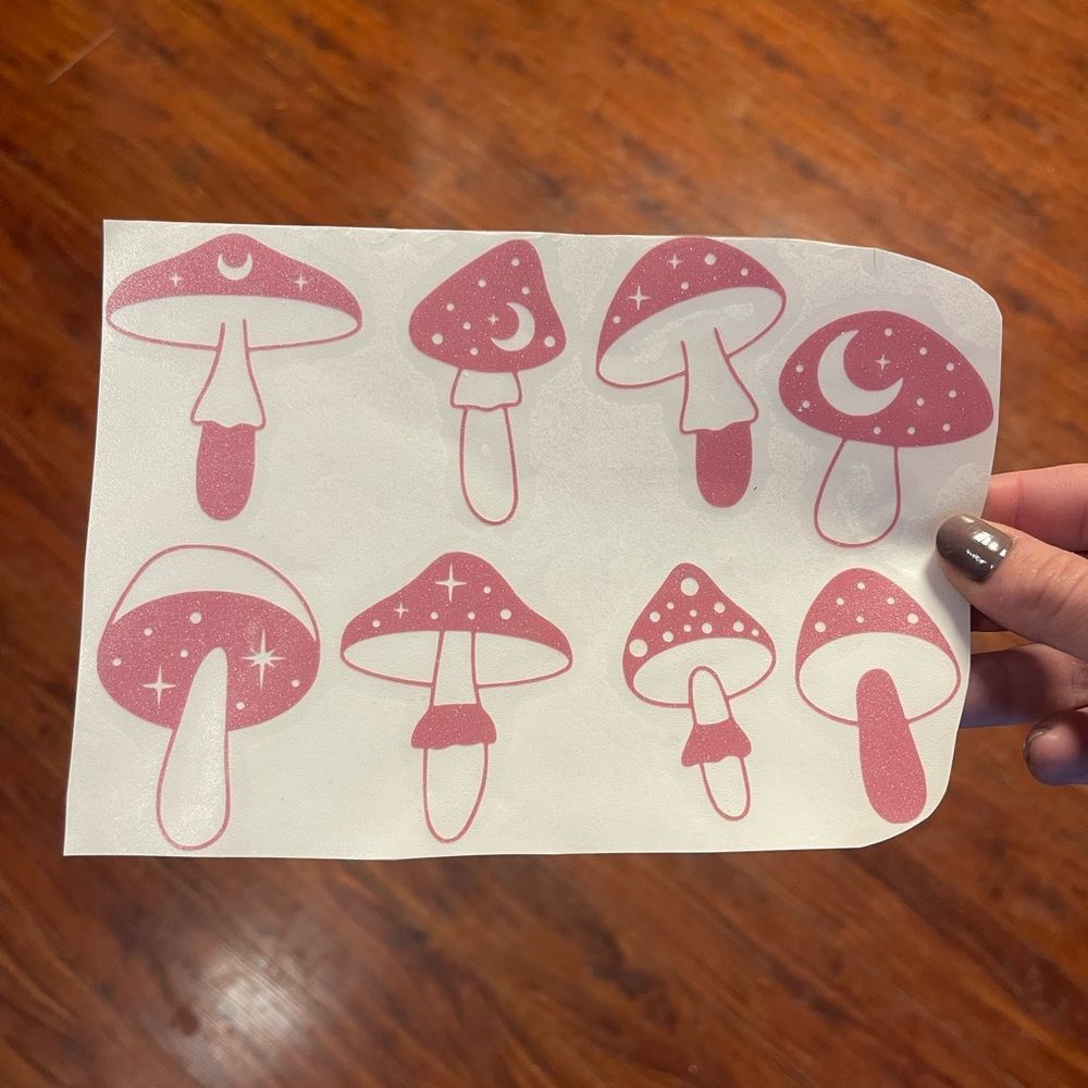 6 Pink Glitter Magic Mushrooms Vinyl Decals